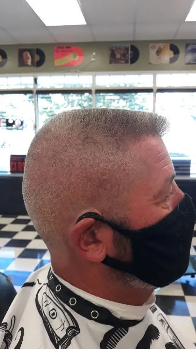 Side view of a flat top haircut